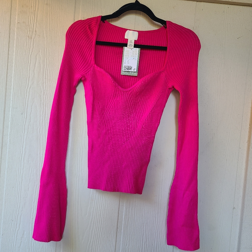 H&M Fushia Cable Knit Sweater Size Small